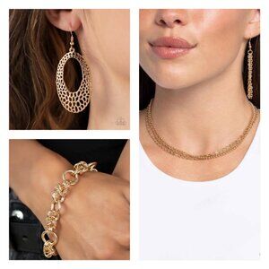Gold Necklace, Bracelet, and Earrings